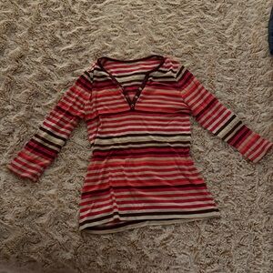 Y2K Neapolitan Striped Quarter Sleeve Top